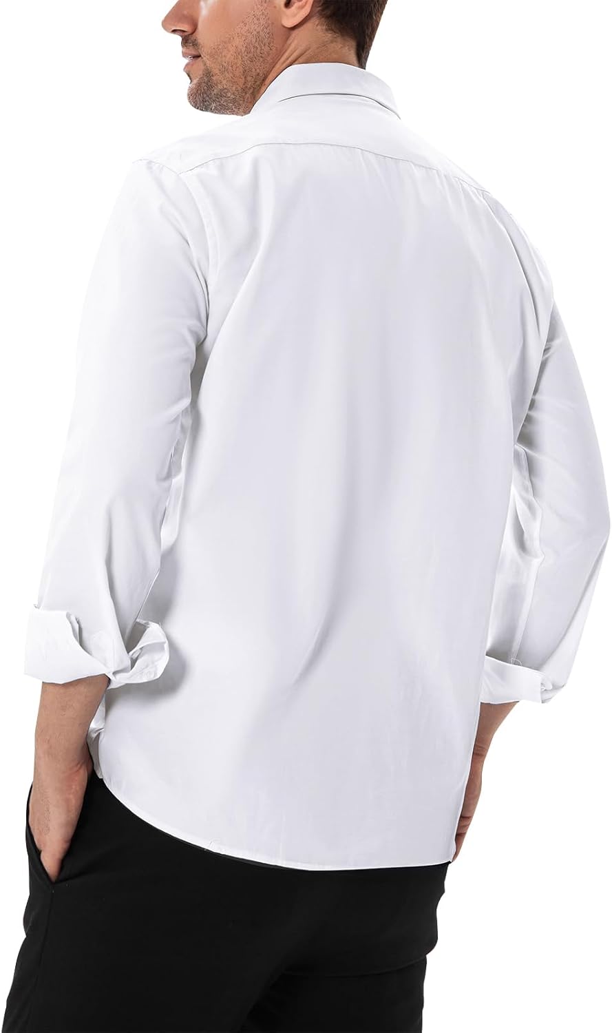 Men's Slim Fit Stretch Dress Shirt Solid Color Microelastic Long Sleeve Casual Soft Business Button Up Shirts - Image 2