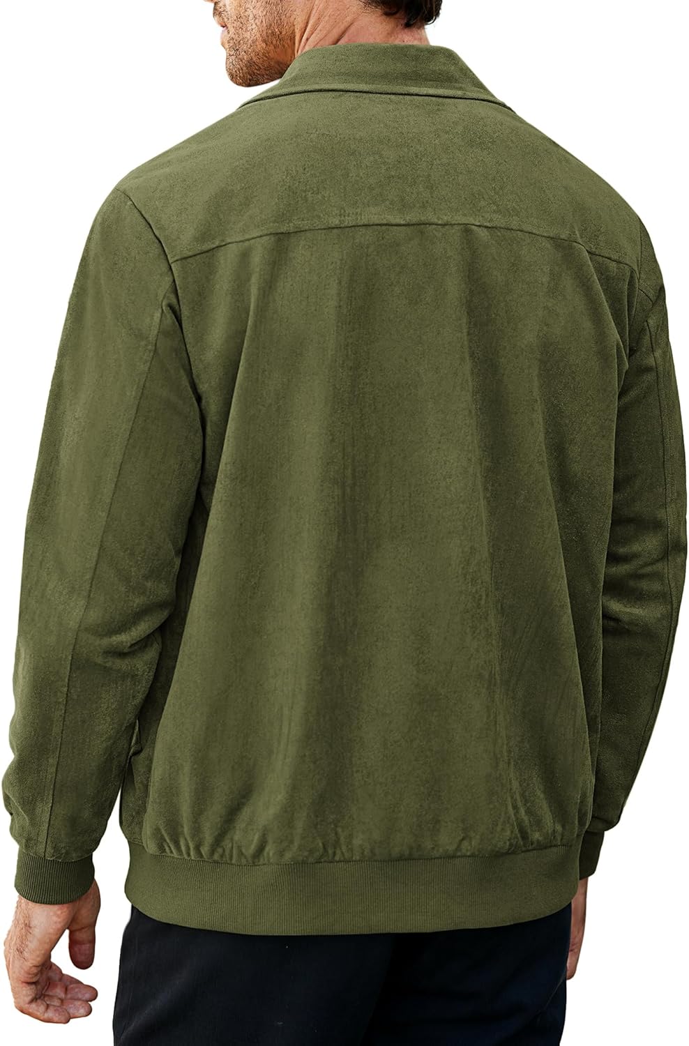 Men's Casual Suede Bomber Jacket Lightweight Full Zip Up Jackets Vintage Faux Leather Jacket - Image 2